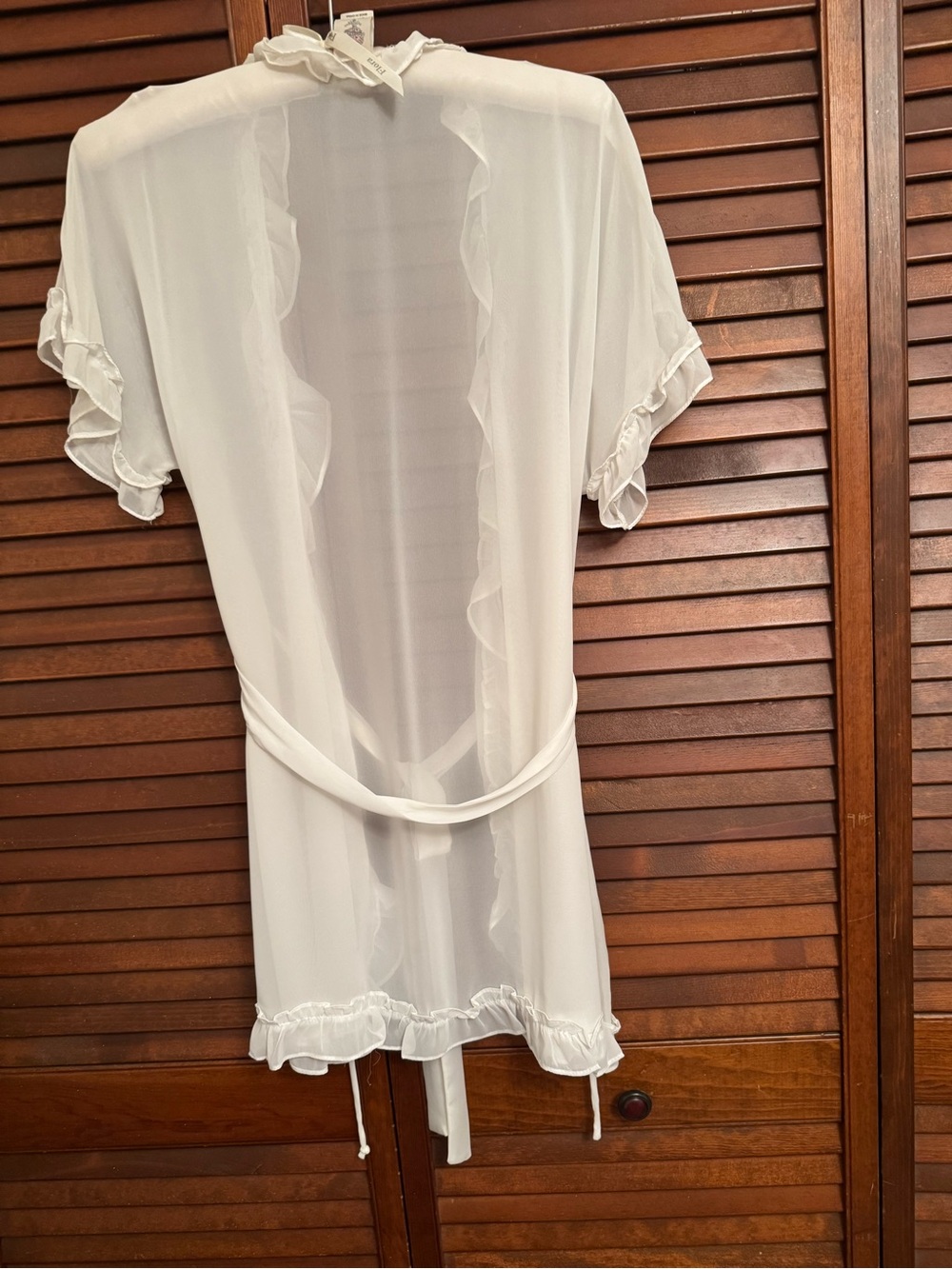 In Bloom Sheer White Ruffle-Trim Tie-Waist Robe - Picture 2 of 4